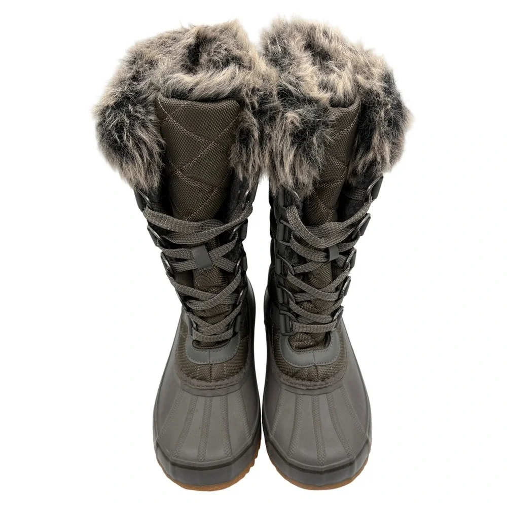 Bearpaw Waterproof HiberTech Winter Snow Boots Womens 7 Grey Faux Fur Quilted